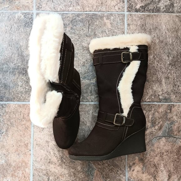 Boots Women's Faux Fur Mid Calf Brown NWT, Gorgeous! - Picture 3 of 4